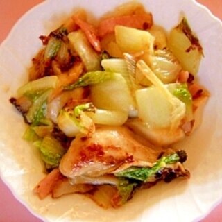 牡蠣と白菜、葱のこんがり風味炒め